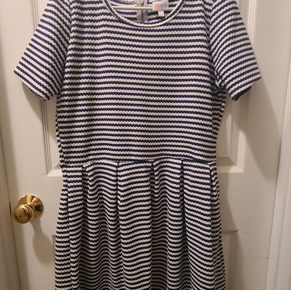 Navy Blue & White Striped LuLaRoe Amelia Dress - Size 2XL